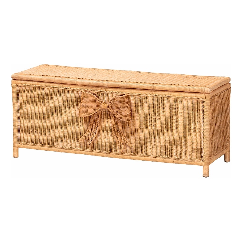 bali & pari Creusa Natural Rattan Storage Bench with Bow Detail