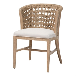 bali & pari Vellon Woven Seagrass and White Wash Mahogany Wood Dining Chair