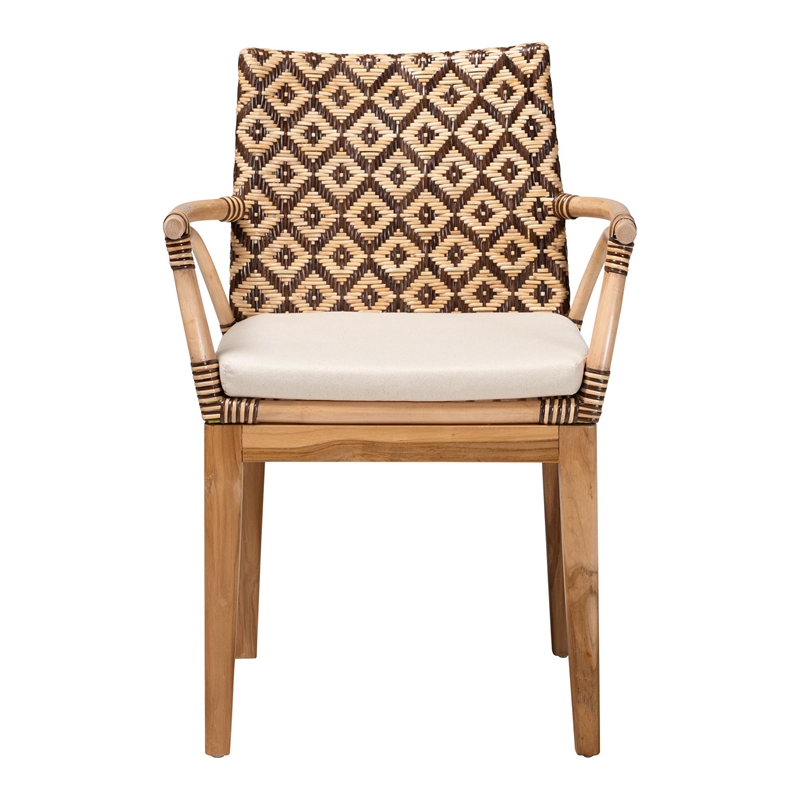 bali & pari storsel natural rattan and teak wood dining chair two-tone brown