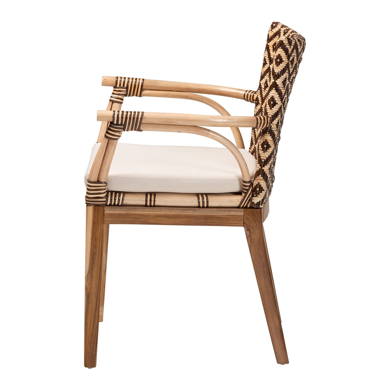 bali & pari storsel natural rattan and teak wood dining chair two-tone brown