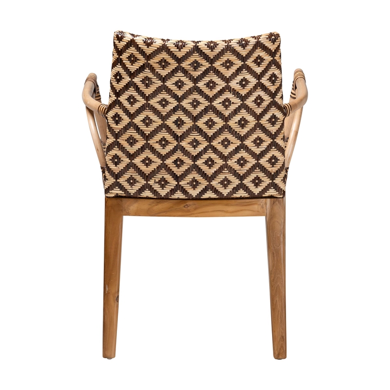 bali & pari storsel natural rattan and teak wood dining chair two-tone brown