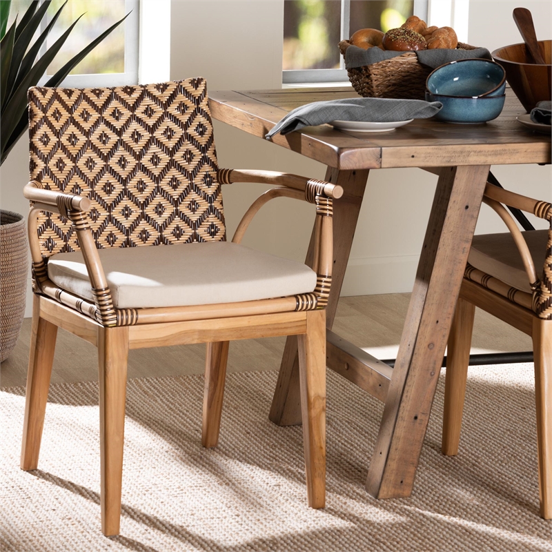 bali & pari storsel natural rattan and teak wood dining chair two-tone brown