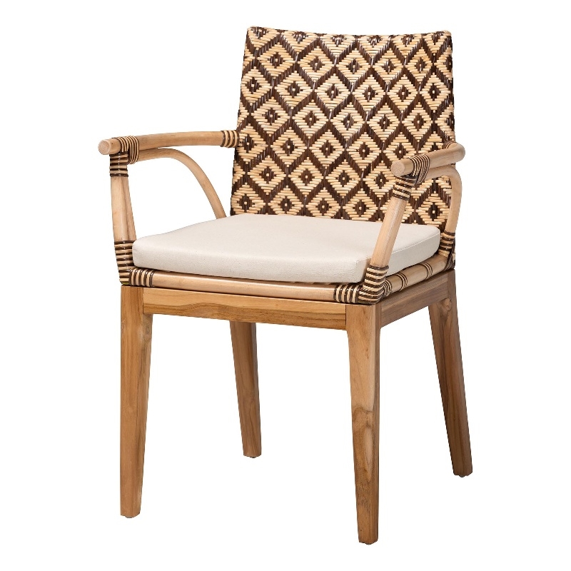 bali & pari Storsel Natural Rattan and Teak Wood Dining Chair Two-Tone Brown