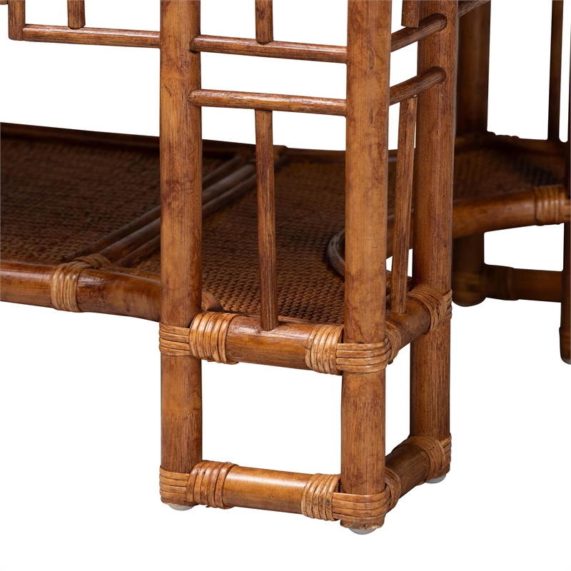 bali & pari Tahlia Marbled Tortoise Rattan Coffee Table with Open Shelf