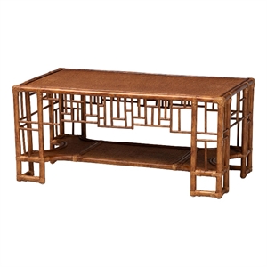 bali & pari Tahlia Marbled Tortoise Rattan Coffee Table with Open Shelf