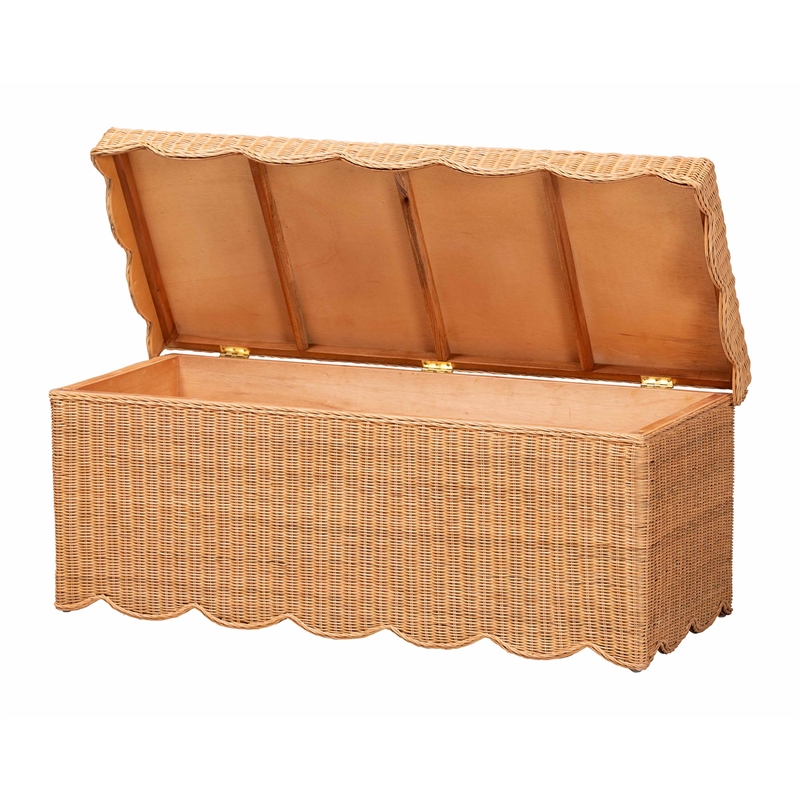 bali & pari Yoselin Natural Rattan Storage Bench with Scalloped Edge Frame