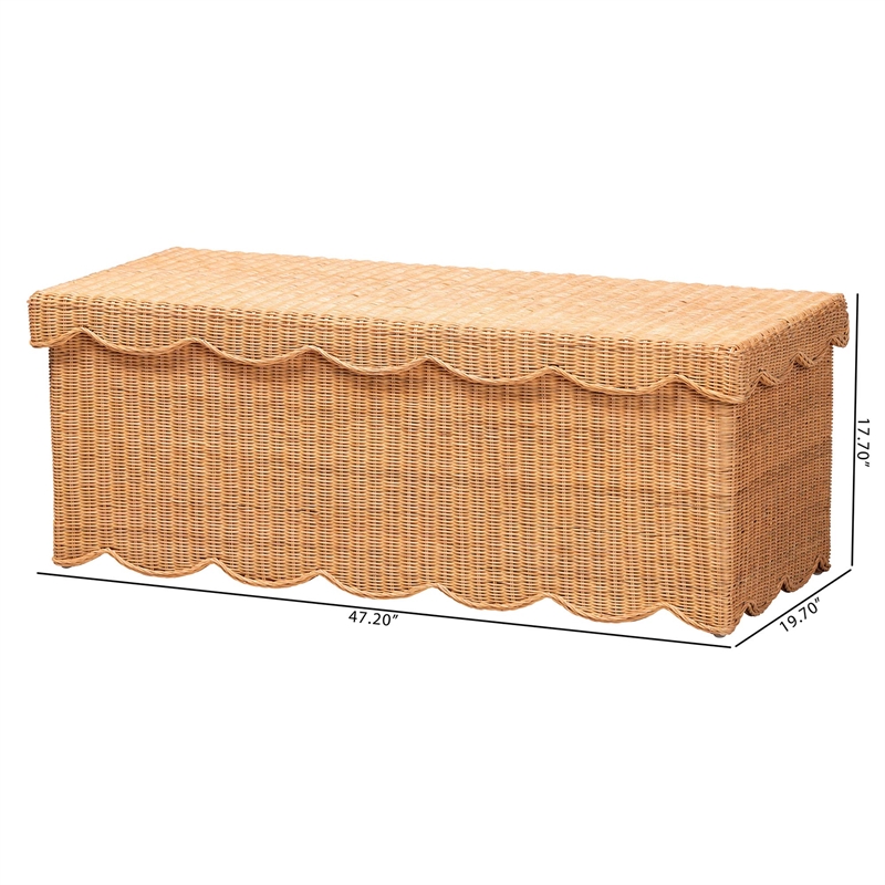 bali & pari Yoselin Natural Rattan Storage Bench with Scalloped Edge Frame
