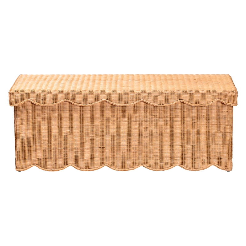 bali & pari Yoselin Natural Rattan Storage Bench with Scalloped Edge Frame