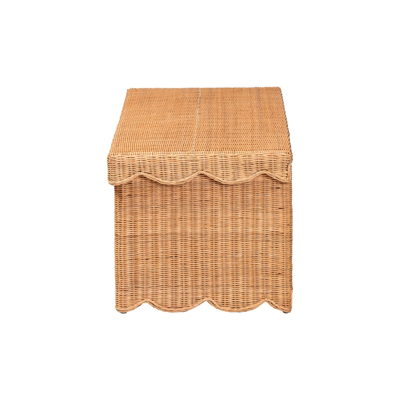 bali & pari Yoselin Natural Rattan Storage Bench with Scalloped Edge Frame