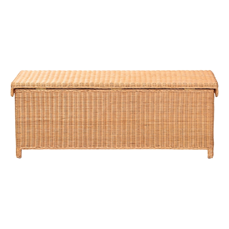 bali & pari Yoselin Natural Rattan Storage Bench with Scalloped Edge Frame