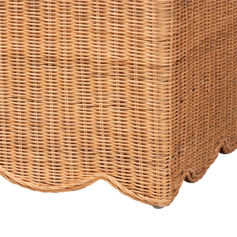 bali & pari Yoselin Natural Rattan Storage Bench with Scalloped Edge Frame