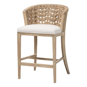 bali & pari Vellon Woven Seagrass and White Wash Mahogany Wood Counter Stool