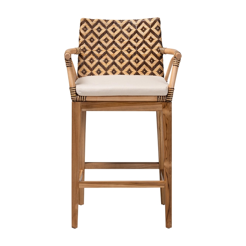 bali & pari storsel natural rattan and teak wood counter stool two-tone brown