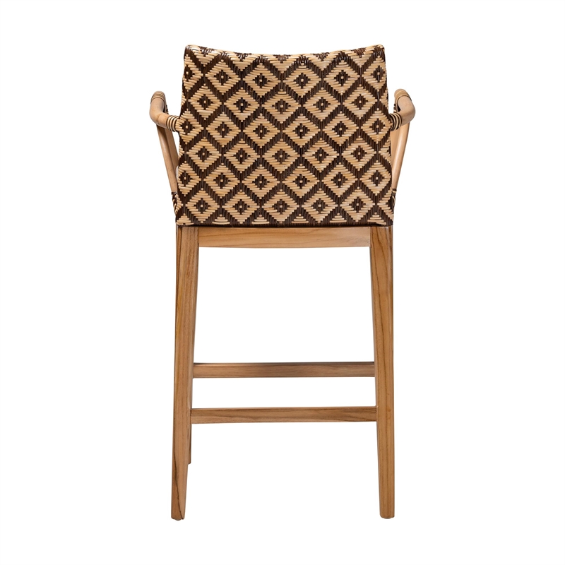 bali & pari storsel natural rattan and teak wood counter stool two-tone brown
