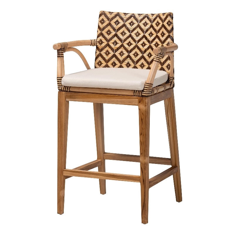 bali & pari Storsel Natural Rattan and Teak Wood Counter Stool Two-Tone Brown