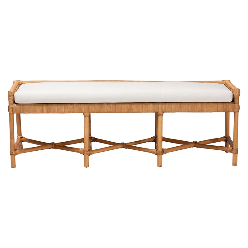 bali & pari Adonia Natural Rattan Accent Bench with Cushioned Seat