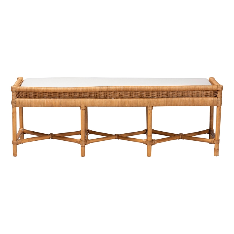 bali & pari Adonia Natural Rattan Accent Bench with Cushioned Seat