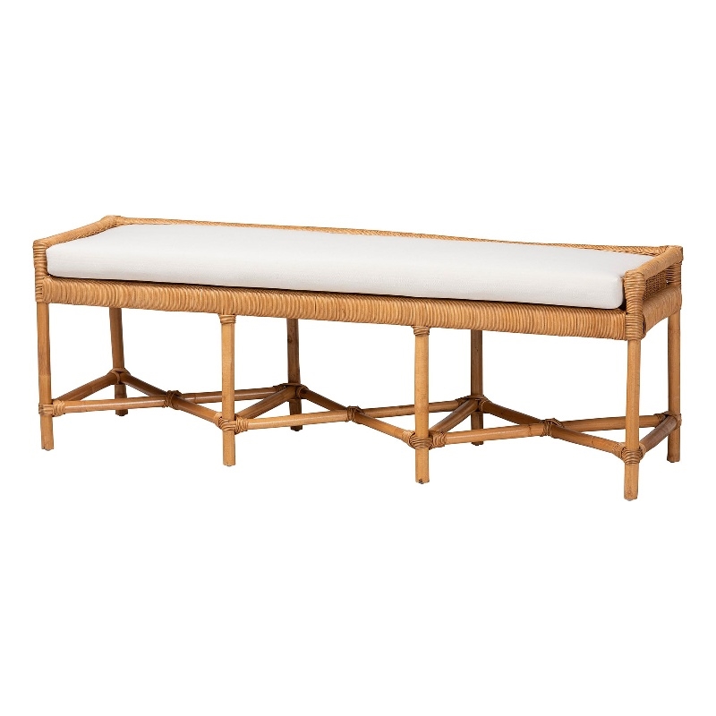 bali & pari Adonia Natural Rattan Accent Bench with Cushioned Seat