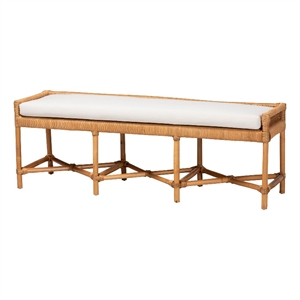 bali & pari Adonia Natural Rattan Accent Bench with Cushioned Seat