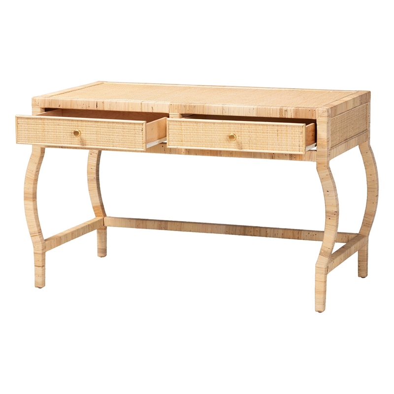 bali & pari Dalida Natural Rattan Writing Desk with Two Drawers