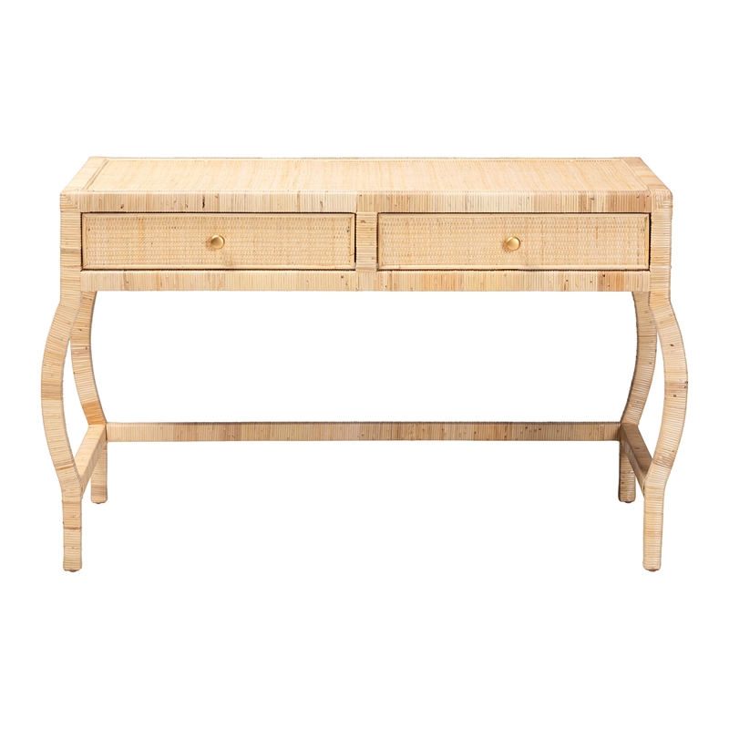 bali & pari Dalida Natural Rattan Writing Desk with Two Drawers