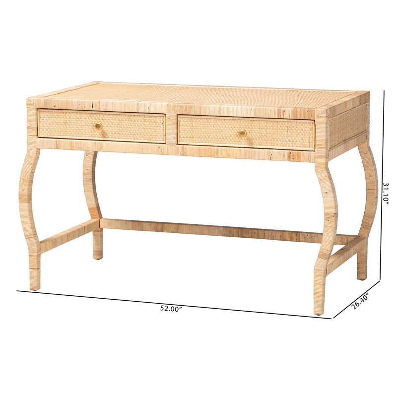 bali & pari Dalida Natural Rattan Writing Desk with Two Drawers