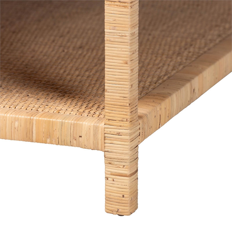 bali & pari Kalimantan Natural Rattan Coffee Table with Shelf Square