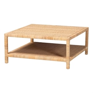 bali & pari Kalimantan Natural Rattan Coffee Table with Shelf Square