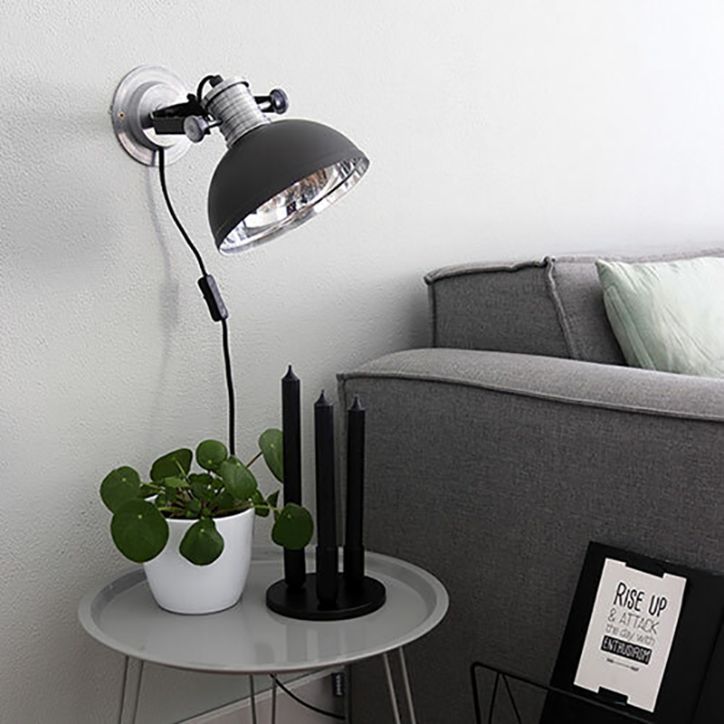 AQ Lighting Aluminum Wall Mounted Tiltable Industrial Lamp in Black