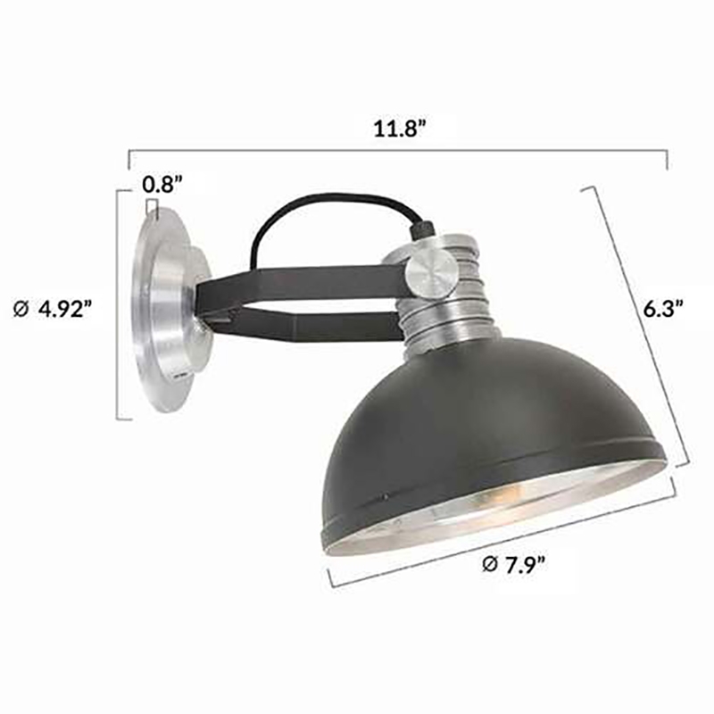 AQ Lighting Aluminum Wall Mounted Tiltable Industrial Lamp in Black