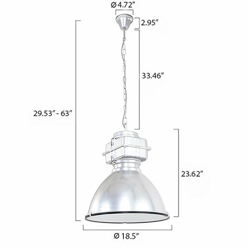 AQ Lighting Large Aluminum Hanging Pendant Kitchen Light in Brushed Silver