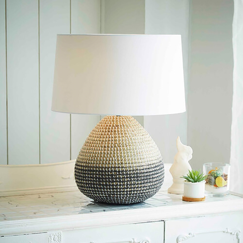 AQ Lighting Natural Seagrass & Fabric LED Table Lamp in White/Black Gradient