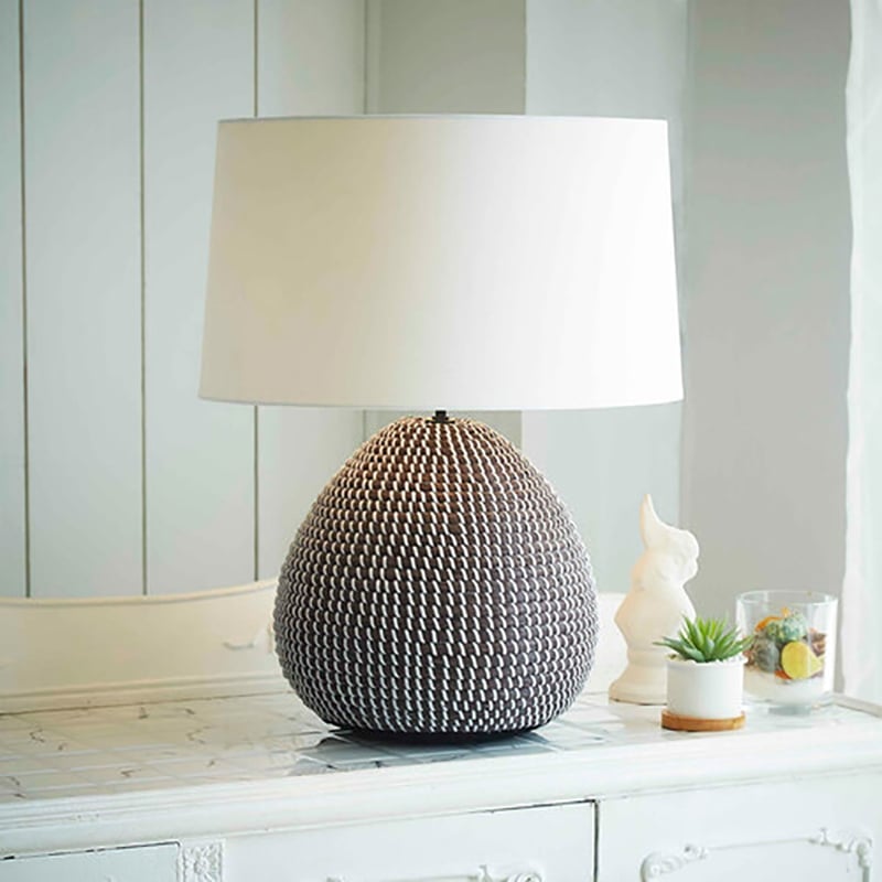 AQ Lighting Natural Seagrass & Fabric LED Table Lamp with String in White/Black