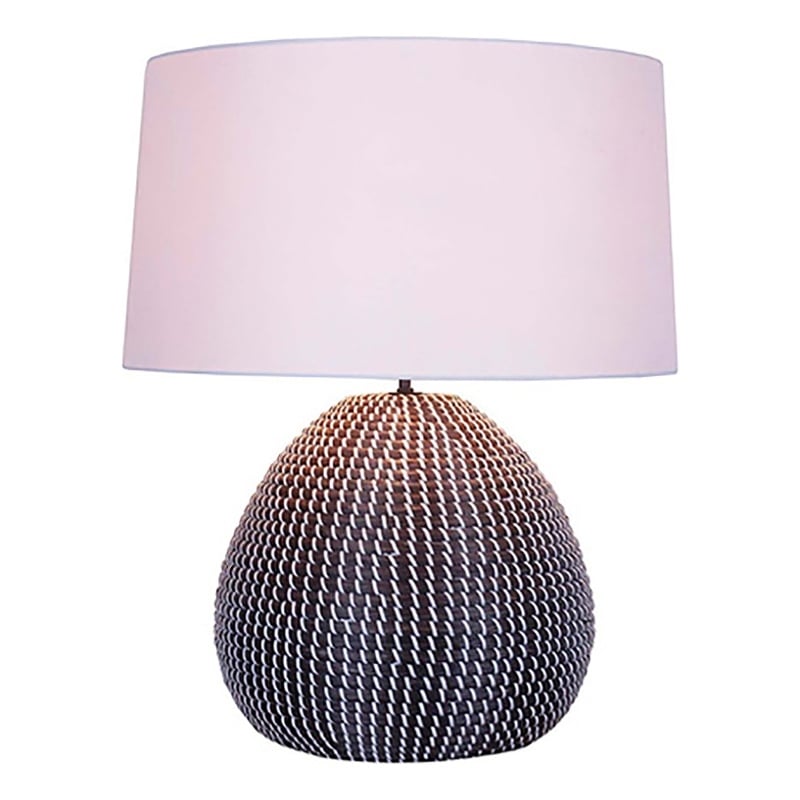 AQ Lighting Natural Seagrass & Fabric LED Table Lamp with String in White/Black