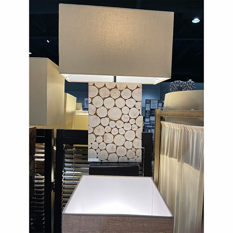 AQ Lighting Large Mosaique Wood Table Lamp with Coarse Linen Shade in Natural