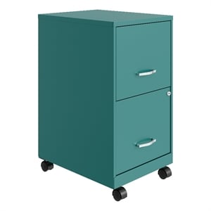 Orison 18&quot 2 Drawer Mobile Ultra Pedestal Metal File Cabinet - Teal