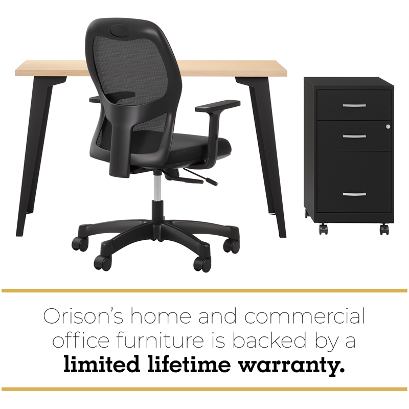 Orison 27x57 Mid Century Modern Metal Desk - Black / Platinum Oak