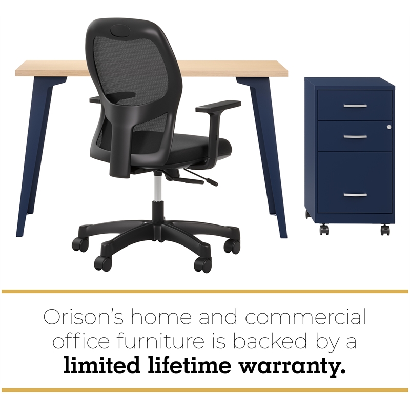 Orison 27x57 Mid Century Modern Metal Desk - Navy / Platinum Oak