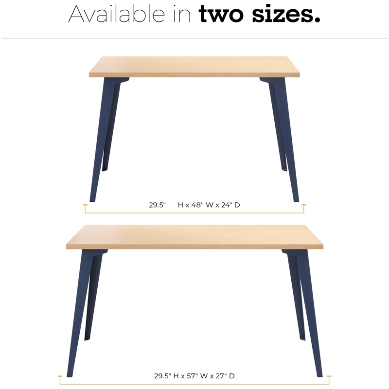Orison 27x57 Mid Century Modern Metal Desk - Navy / Platinum Oak