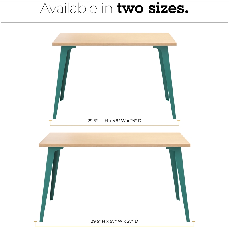 Orison 27x57 Mid Century Modern Metal Desk - Teal / Platinum Oak