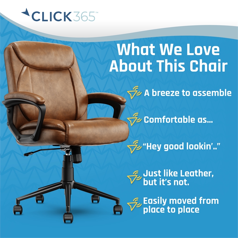 Click365 Transform 1.0 Ergonomic Mid Back Desk Chair Bonded Leather Cognac