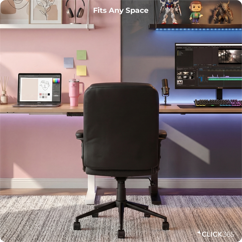 Click365 Transform 1.0 Ergonomic Mid Back Desk Chair Bonded Leather Black