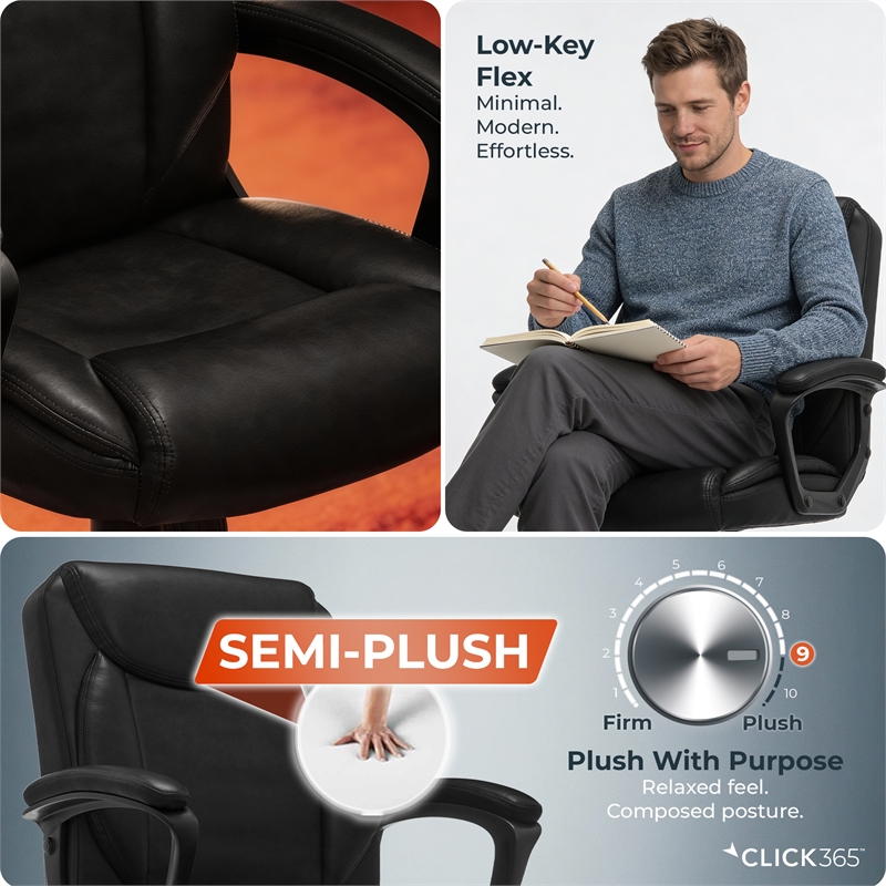 Click365 Transform 1.0 Ergonomic Mid Back Desk Chair Bonded Leather Black