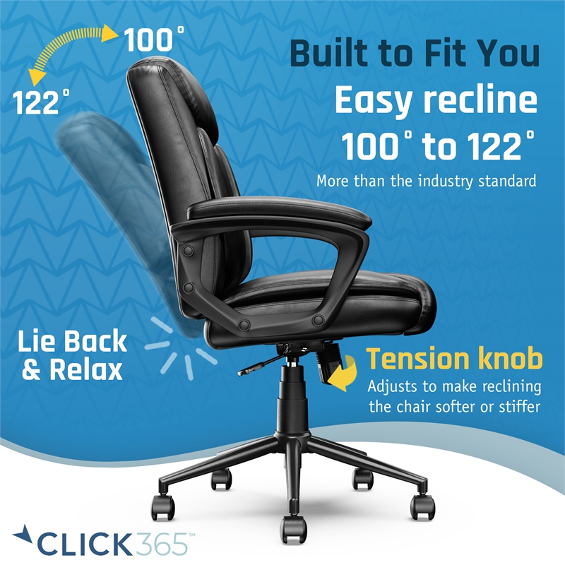 Click365 Transform 1.0 Ergonomic Mid Back Desk Chair Bonded Leather Black