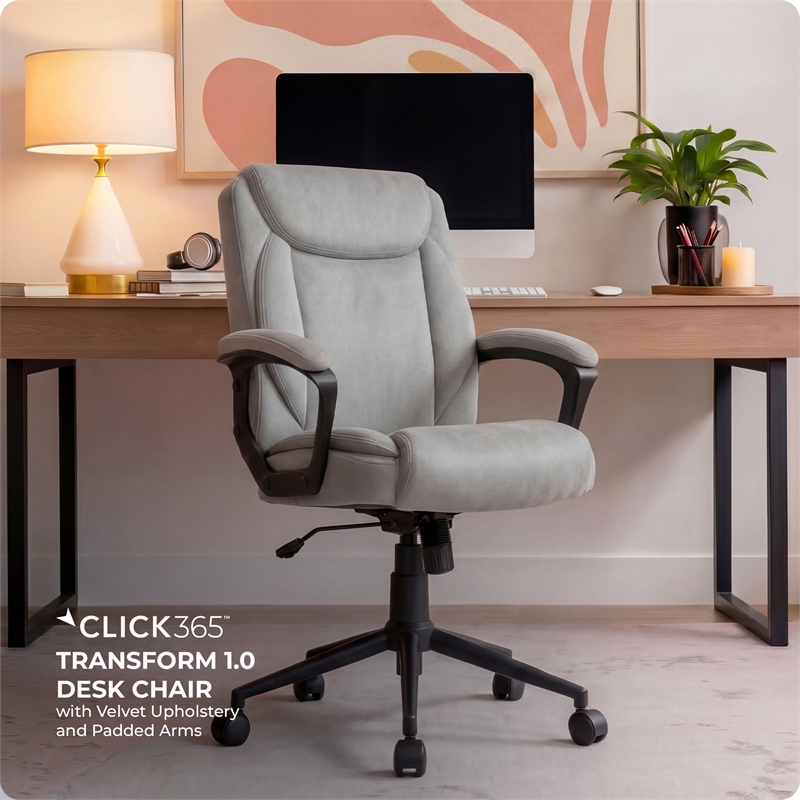 Click365 Transform 1.0 Ergonomic Mid Back Desk Chair Fabric Light Grey