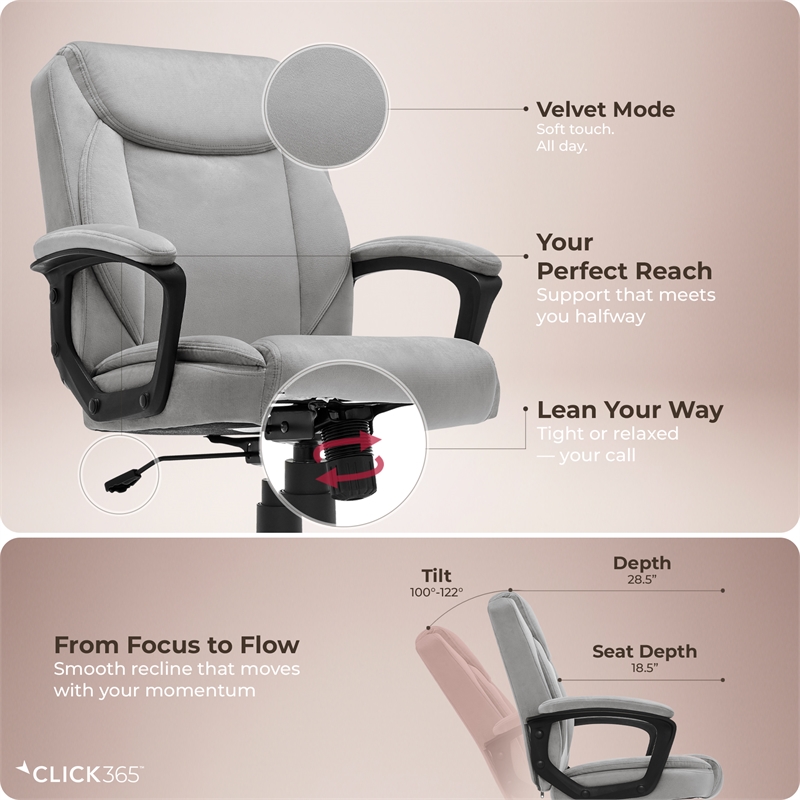Click365 Transform 1.0 Ergonomic Mid Back Desk Chair Fabric Light Grey