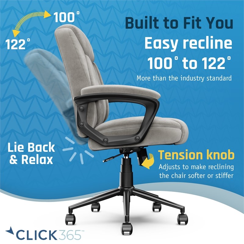 Click365 Transform 1.0 Ergonomic Mid Back Desk Chair Fabric Light Grey