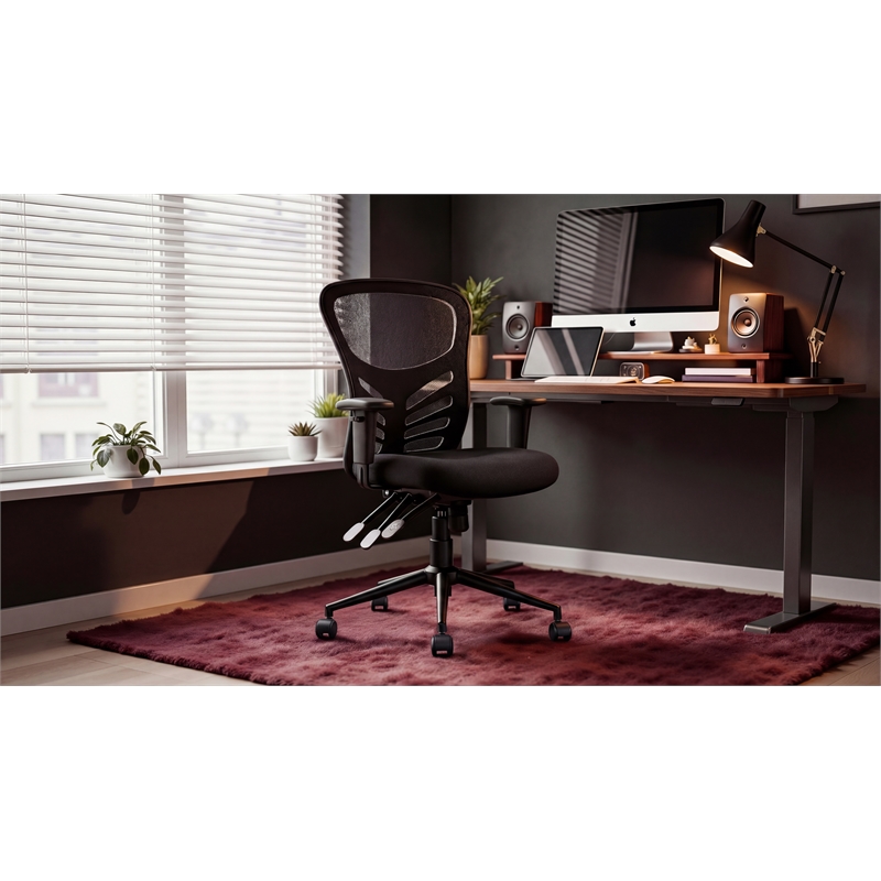 Click365 Flow Mid Back Mesh Office Chair Lumbar Support Extra Padded Seat Black