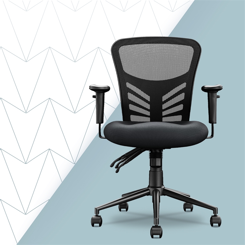 Click365 Flow Mid Back Mesh Office Chair Lumbar Support Extra Padded Seat Black