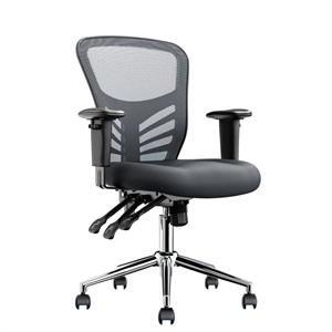 click365 flow mid back mesh office chair lumbar support extra padded seat grey
